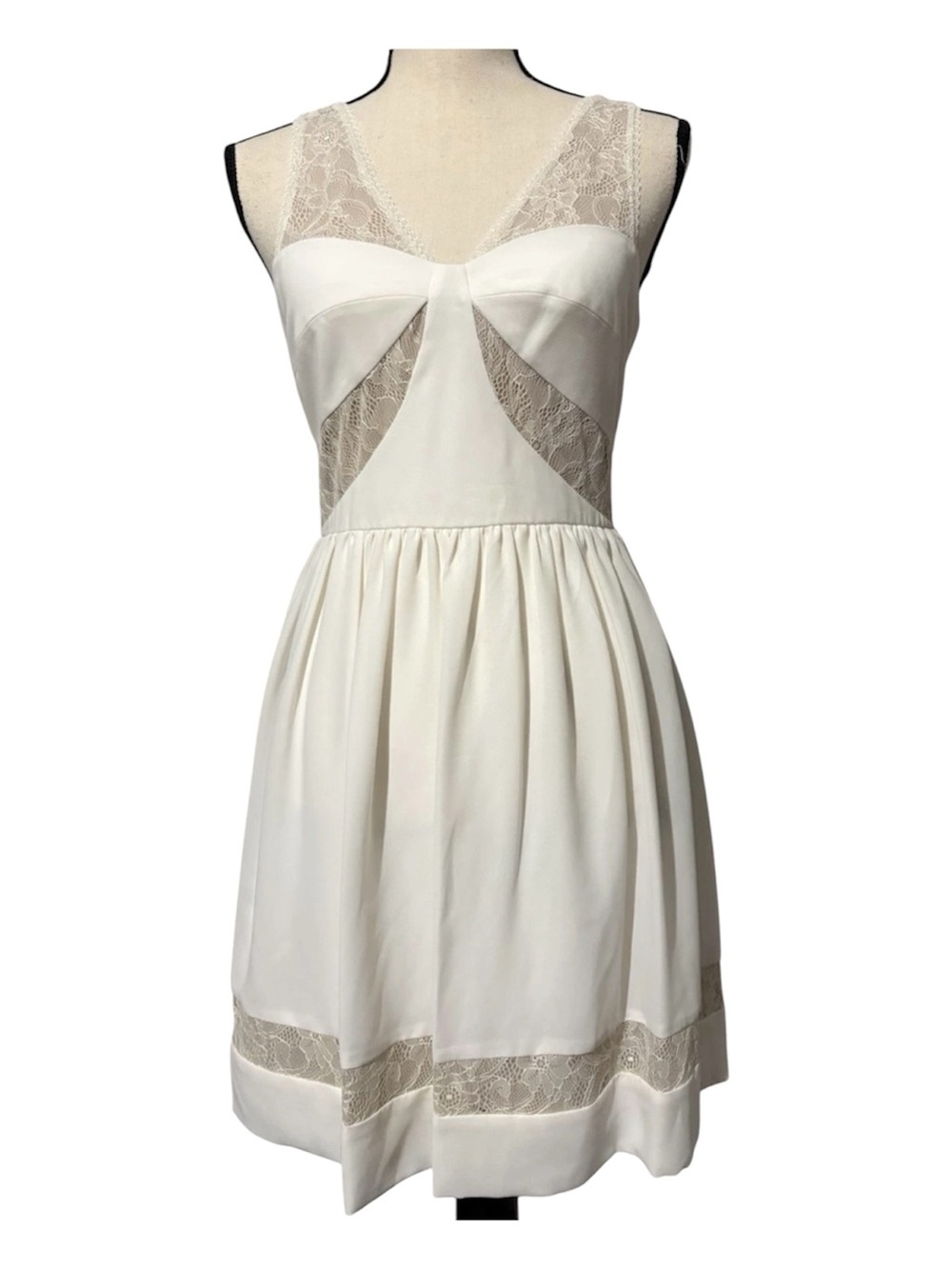 Max & Cleo Ivory Lace-Trim Fit-and-Flare Mini Dress